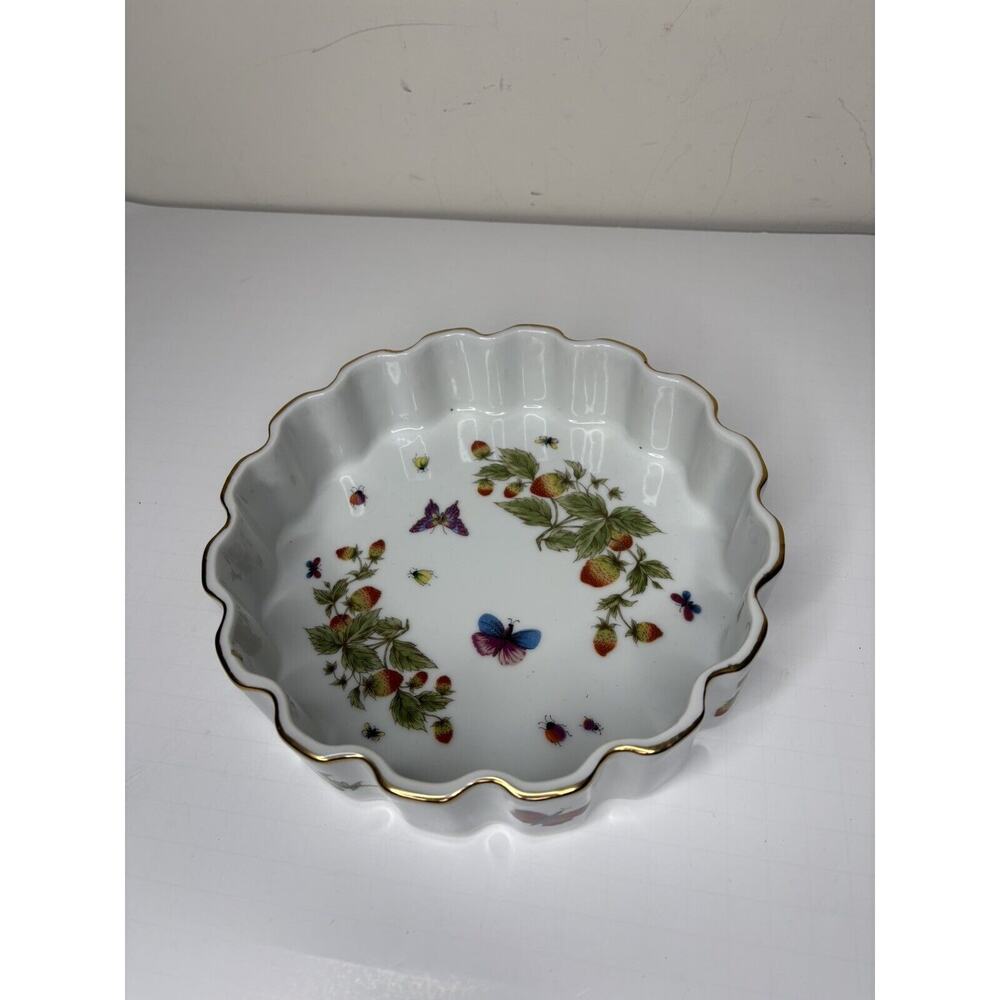 Ardalt Lenwile Oven to Table Cookware Baking Quiche 8 1/4" Gold Trim Japan #7053